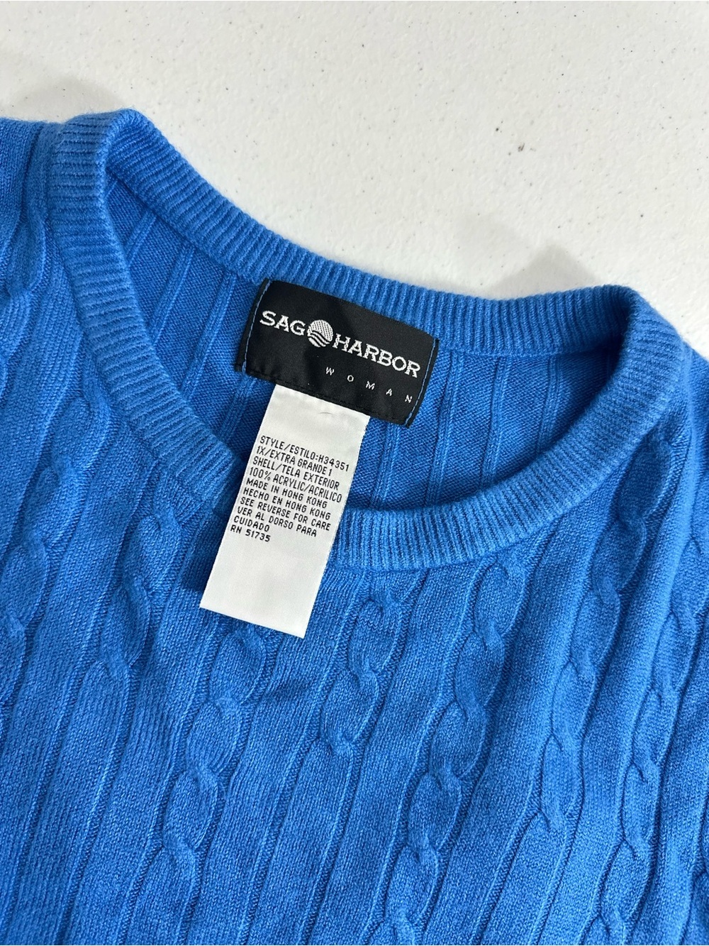 NEW Sag Harbor Sz 1X Plus Womens Cable & Ribbed Knit Blue Short Sleeve Top Shirt - Picture 5 of 8